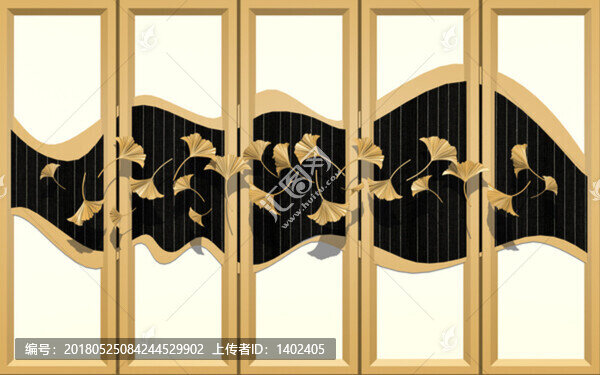 3d浮雕立體銀杏葉移門