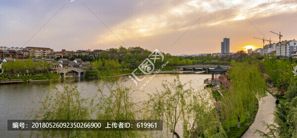 青州南陽河風景區(qū)城市晚霞風景