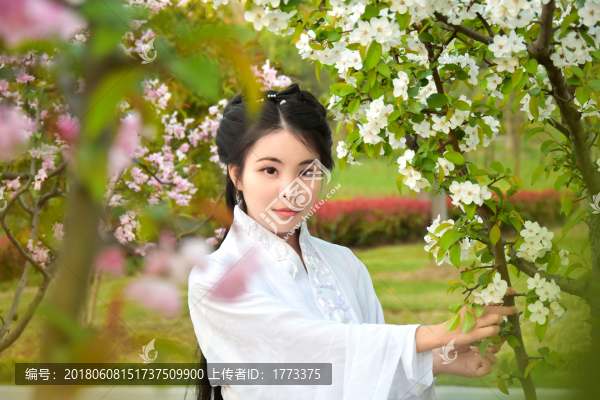 公園白色古裝美女漢服美女