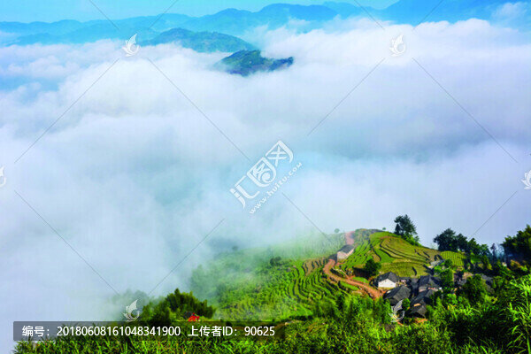 云霧山村,云繞山脈,高山白云