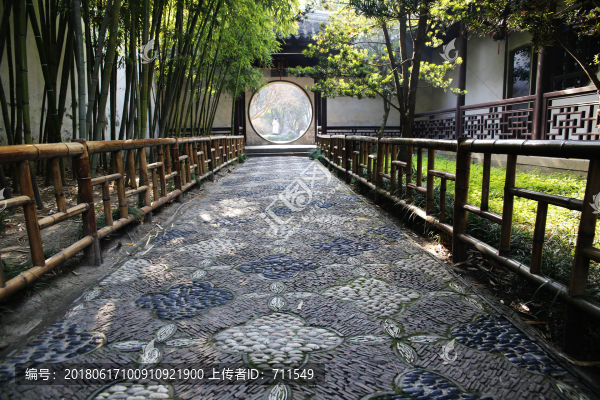 鵝卵石小路,月門,蘇州留園