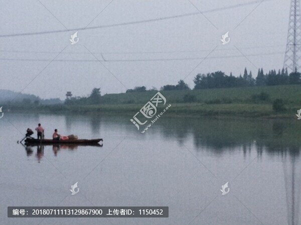 河流晚霞小船美景