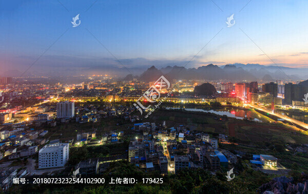 俯瞰廣西賀州全景夜景