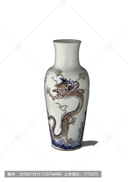 景德鎮(zhèn)窯釉里三彩海水雙龍紋瓶