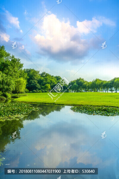 草地湖泊綠樹林