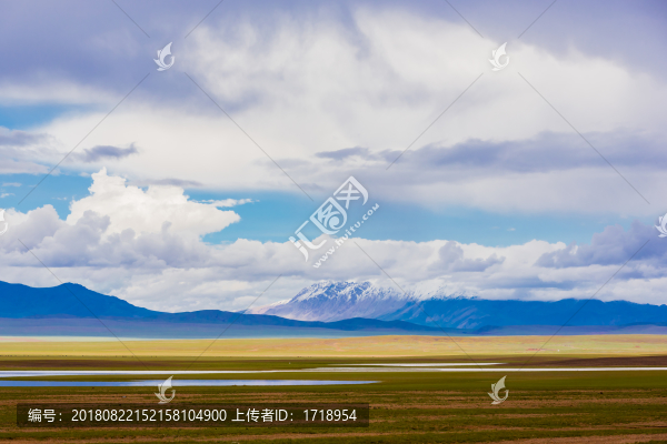 西藏阿里藍天白云高山原野自然風