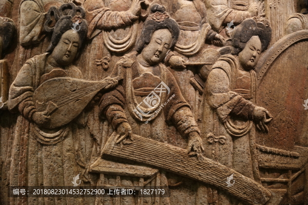 白石彩繪散樂浮雕