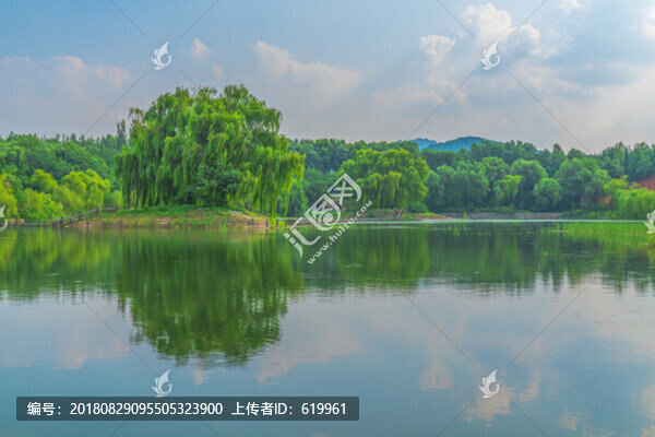 碧水藍天青州云門湖風景