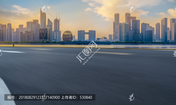 道路地面和錢江新城建筑天際線