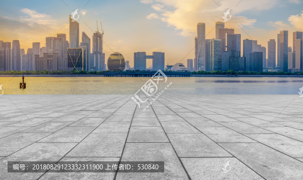 道路地磚和杭州錢江新城現(xiàn)代建筑