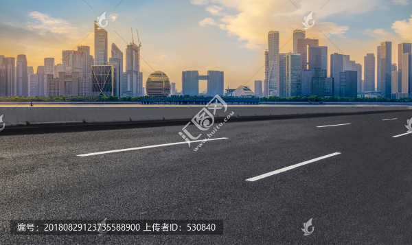 道路地面和杭州錢(qián)江新城現(xiàn)代建筑