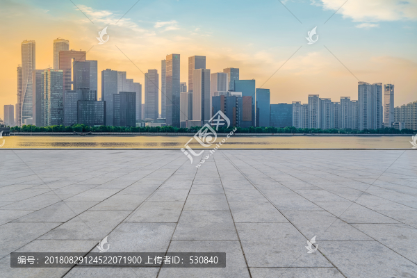 廣場(chǎng)地磚和杭州錢(qián)江新城現(xiàn)代建筑