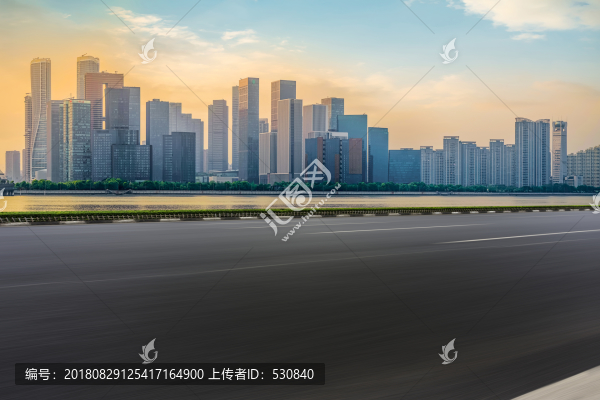 道路地面和杭州錢江新城建筑群