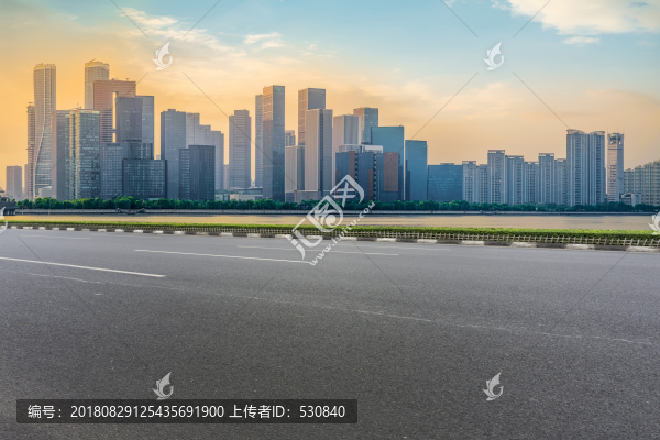 道路地面和杭州錢江新城建筑群