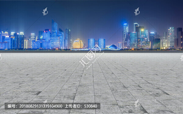 廣場(chǎng)地磚和錢江新城建筑群