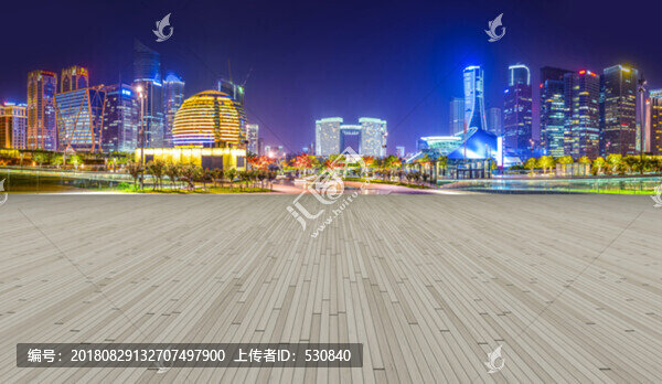 廣場地磚和杭州城市建筑天際線