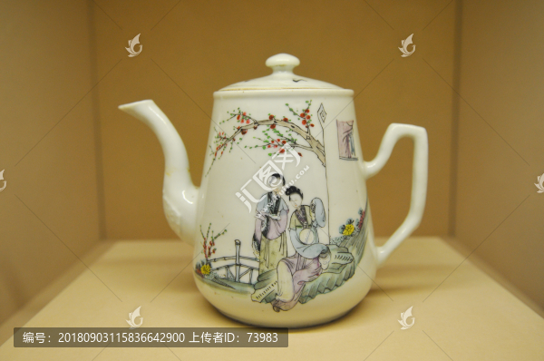 民國粉彩仕女圖茶壺