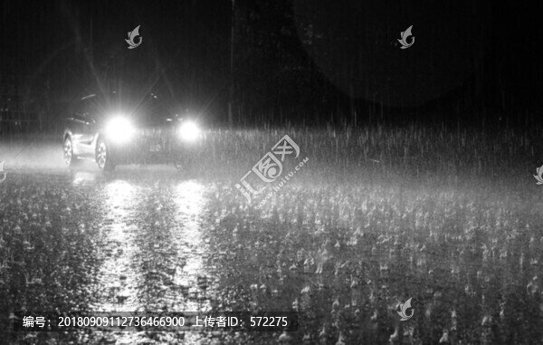 汽車小車車燈下雨夜景