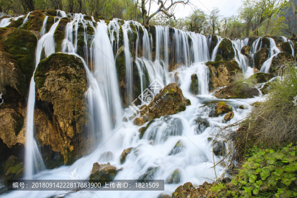 四川,九寨溝,水,山水,春色,樹林,云霧,經(jīng)幡
