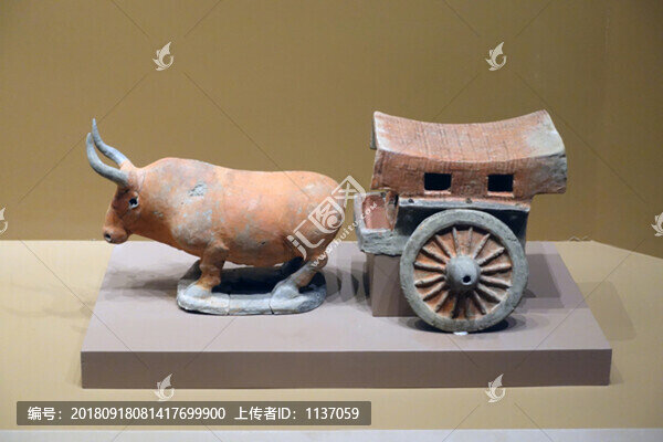 北魏彩繪卷棚式車頂陶牛車