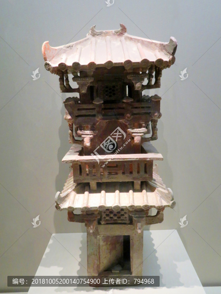 東漢綠釉方形三層紅陶樓