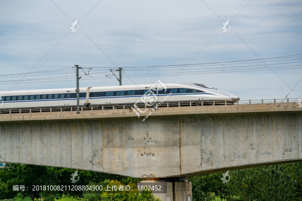 飛馳在高架橋上的高鐵列車