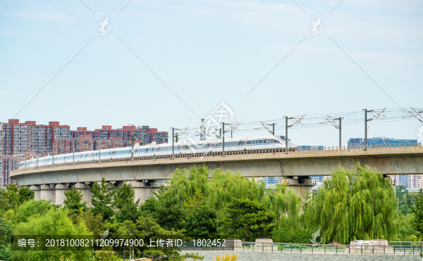 飛馳在高架橋上的高鐵列車