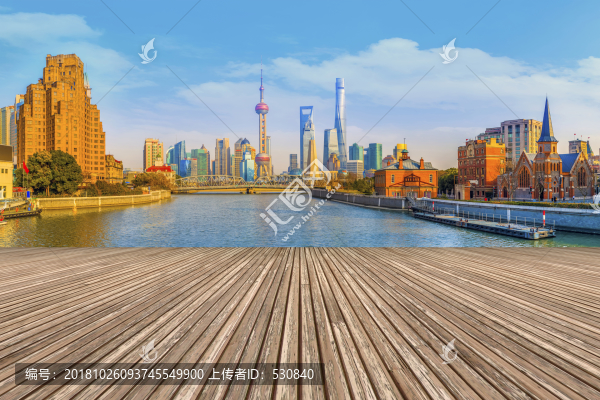 上海地磚路面和金融區(qū)建筑群