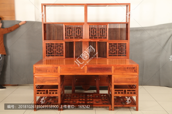 紅木家具緬甸花梨班臺(tái)書柜