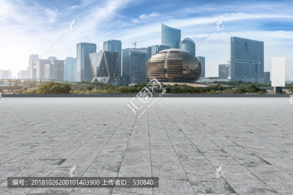 地磚地面和杭州錢江新城現(xiàn)代建筑