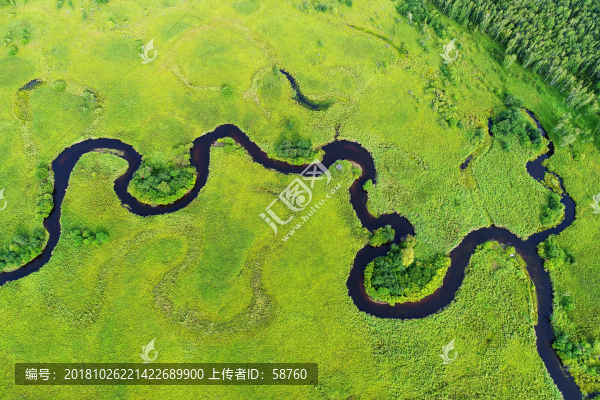 航拍森林曲水哈烏爾河