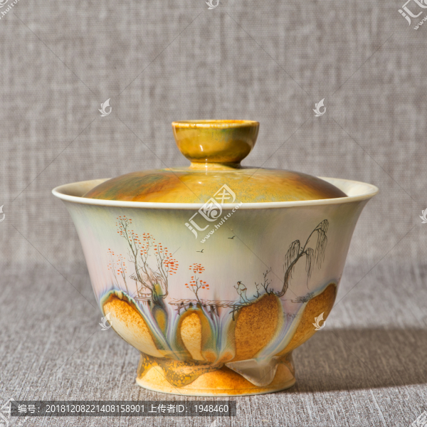 柴燒粉彩蓋碗茶具