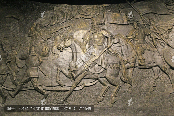 曹操騎馬打仗場(chǎng)景浮雕