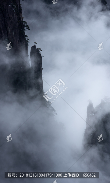 豎幅水墨黃山