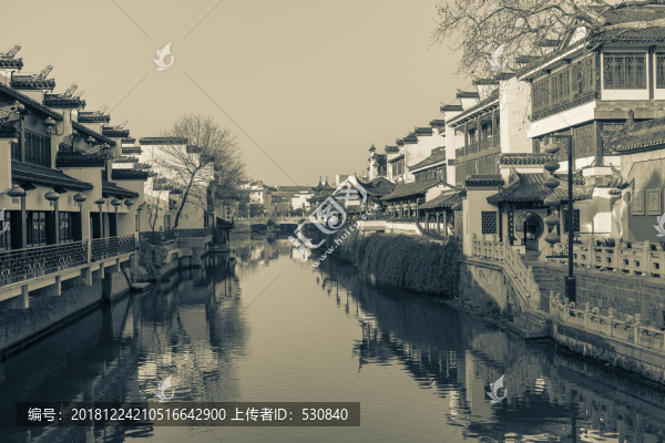 南京秦淮河黑白照片
