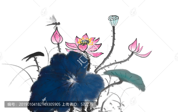 蜻蜓荷花水墨畫國畫