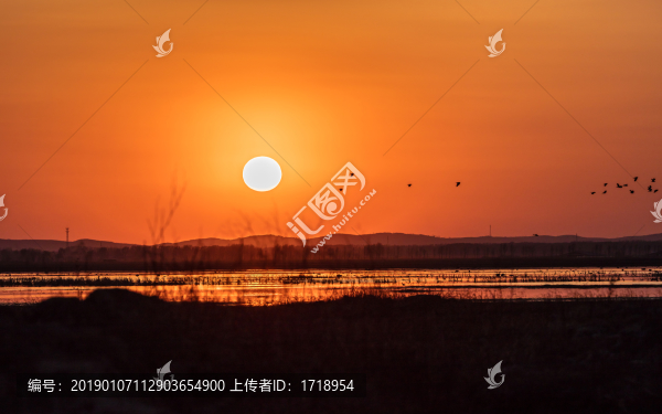 河流濕地陽光落日晚霞風(fēng)光