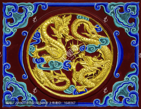 千山龍泉寺二龍戲珠門雕