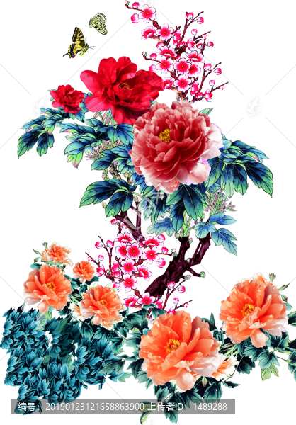 復古牡丹樹枝梅花