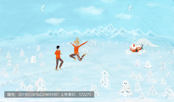 一起去看雪雪景插畫