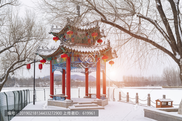 中式亭子雪景