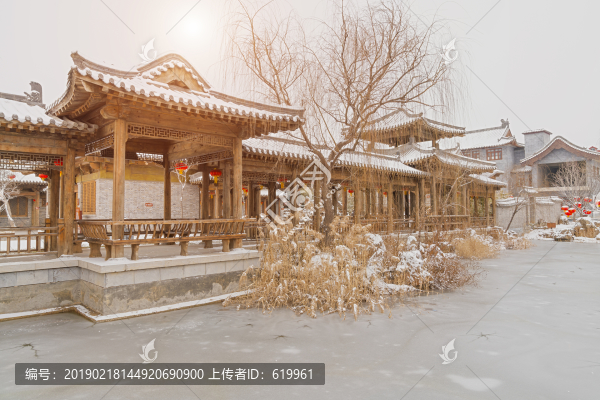 古典園林建筑雪景
