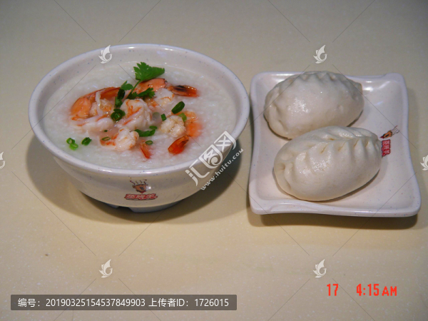 生滾鮮蝦粥芽菜包