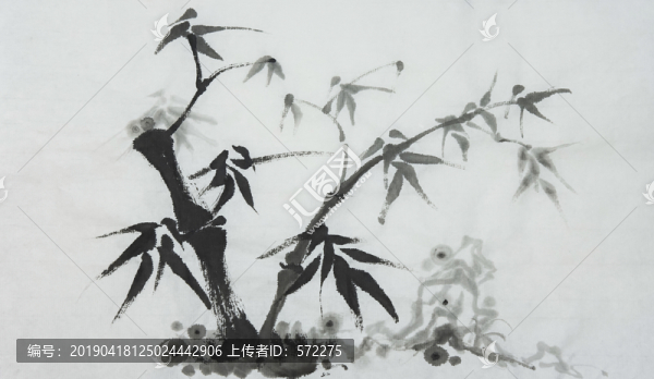 石頭竹子中國水墨畫