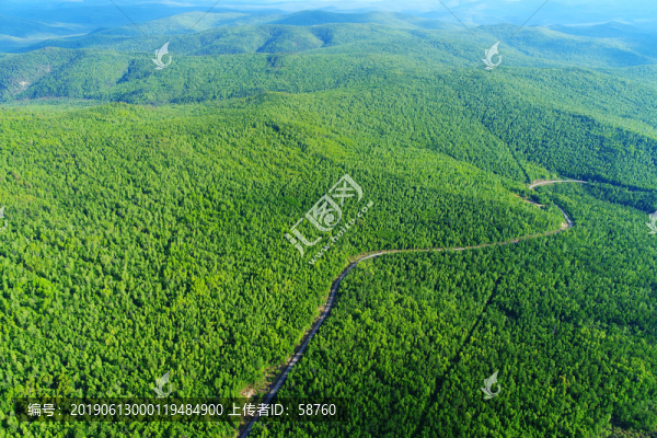 航拍綠色林海公路