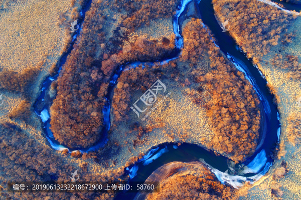 航拍早春海拉爾河濕地河灣