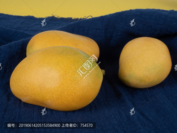 藍(lán)色布料上三個(gè)新鮮的黃色小臺(tái)芒