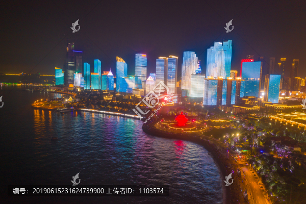 航拍青島夜景燈光秀