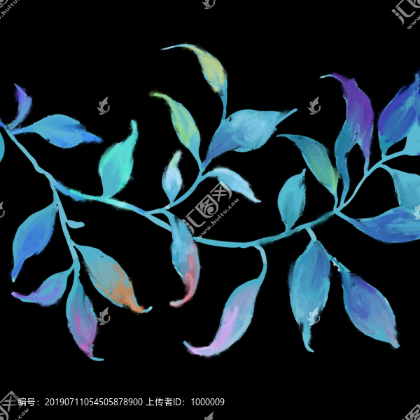 抽象美麗的水彩油畫葉子和分支