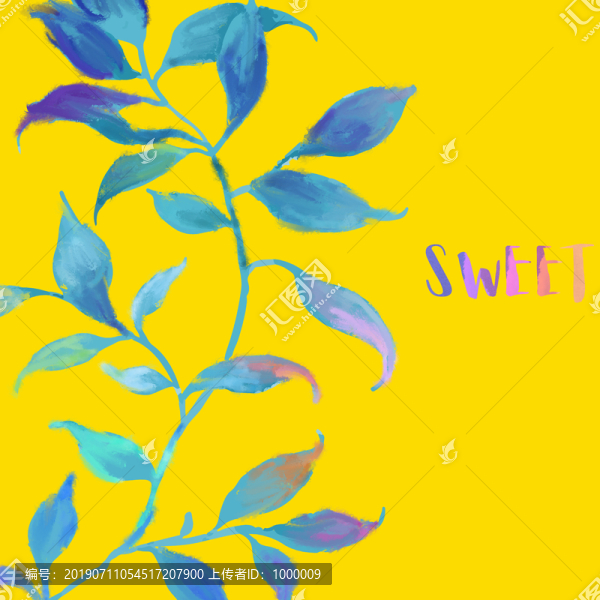抽象美麗的水彩油畫葉子和分支